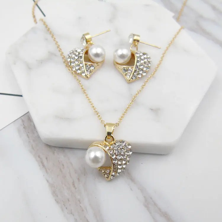 Fashion Peach Heart Pearl Jewelry Set Womens & Mens Apparel Fine Jewelery Accessories Fashion Fashion Peach Heart Pearl Jewelry Set