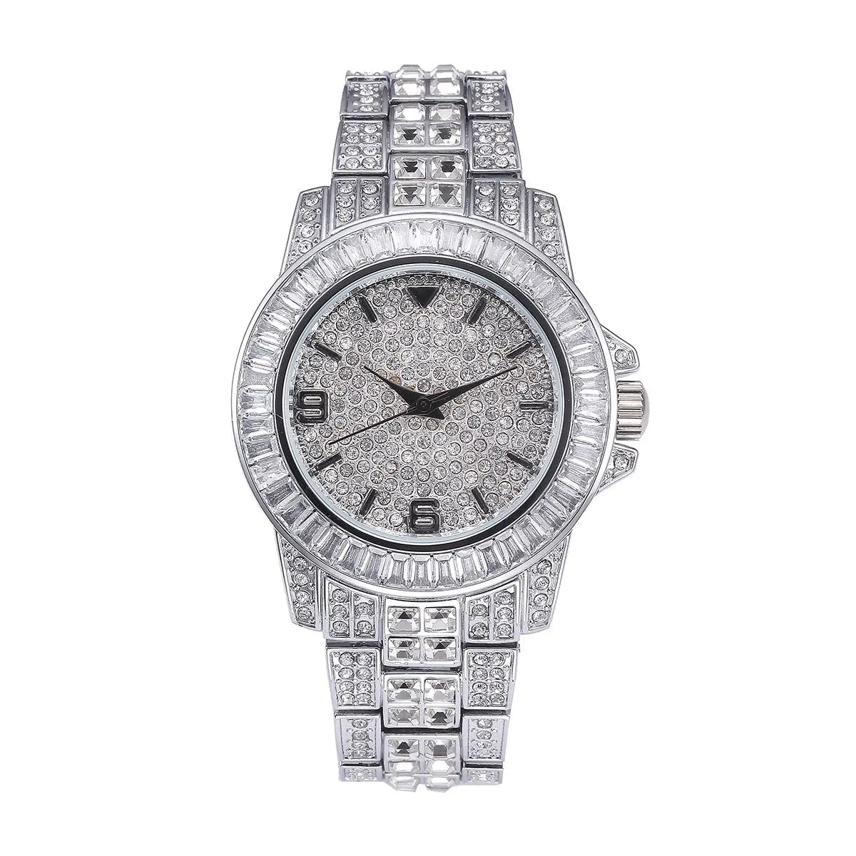 Stainless Steel Waterproof Full Diamond Watch Womens & Mens Apparel Fine Jewelery Accessories