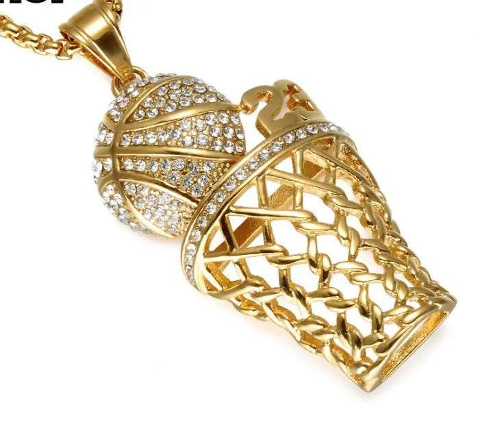 HIP Hop Bling Iced Out Gold Full Rhinestone Basketball Pendants Necklaces 316L Stainless Steel Sports Necklace for Men Jewelry Womens & Mens Apparel Fine Jewelery Accessories Fashion HIP Hop Bling Iced Out Gold Full Rhinestone Basketball Pendants Necklaces 316L Stainless Steel Sports Necklace for Men Jewelry