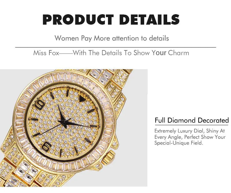 Stainless Steel Waterproof Full Diamond Watch Womens & Mens Apparel Fine Jewelery Accessories