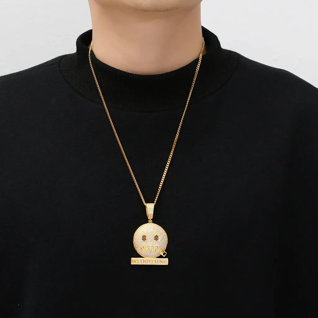 Cartoon Expression Zipper Shut Up Personality Trendy Hip Hop Jewelry Womens & Mens Apparel Fine Jewelery Accessories Fashion Cartoon Expression Zipper Shut Up Personality Trendy Hip Hop Jewelry
