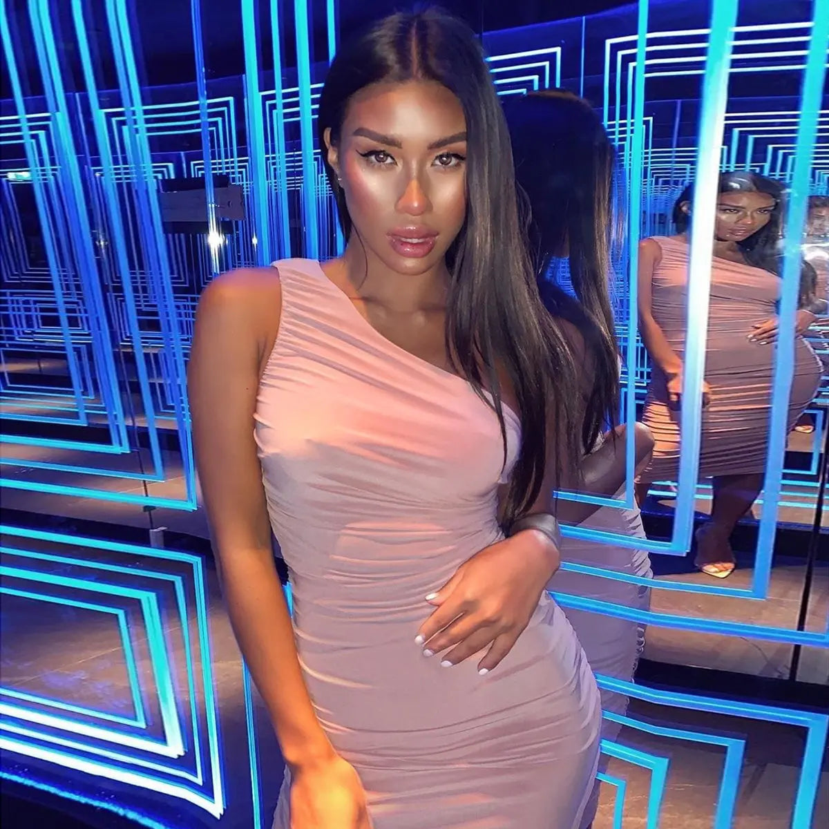 One-shoulder pleated hip-fit womens dress Womens & Mens Apparel Fine Jewelery Accessories