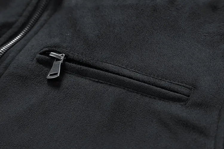 Suede Stand Collar Men's Jacket Double Zipper Pocket Clothing Mens Womens & Mens Apparel Fine Jewelery Accessories