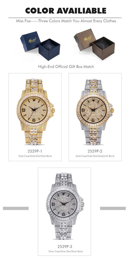 Stainless Steel Waterproof Full Diamond Watch Womens & Mens Apparel Fine Jewelery Accessories