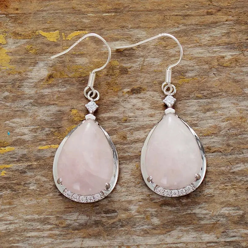 Minimalist Waterdrop Lapis Lazuli And Rose Quartz Pendant Earrings Womens & Mens Apparel Fine Jewelery Accessories