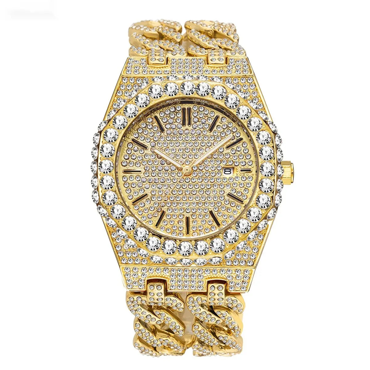 Men's Hip Hop Iced Diamond Fashion Cuban Link Chain Quartz Clock Womens & Mens Apparel Fine Jewelery Accessories Fashion Men's Hip Hop Iced Diamond Fashion Cuban Link Chain Quartz Clock