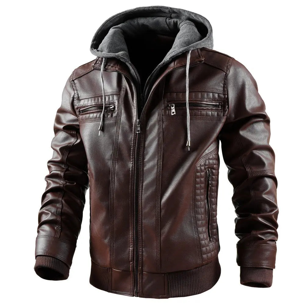 Hooded Jacket With Zipper Pockets Fashion Warm Pu Leather Coat Mens Clothing Womens & Mens Apparel Fine Jewelery Accessories