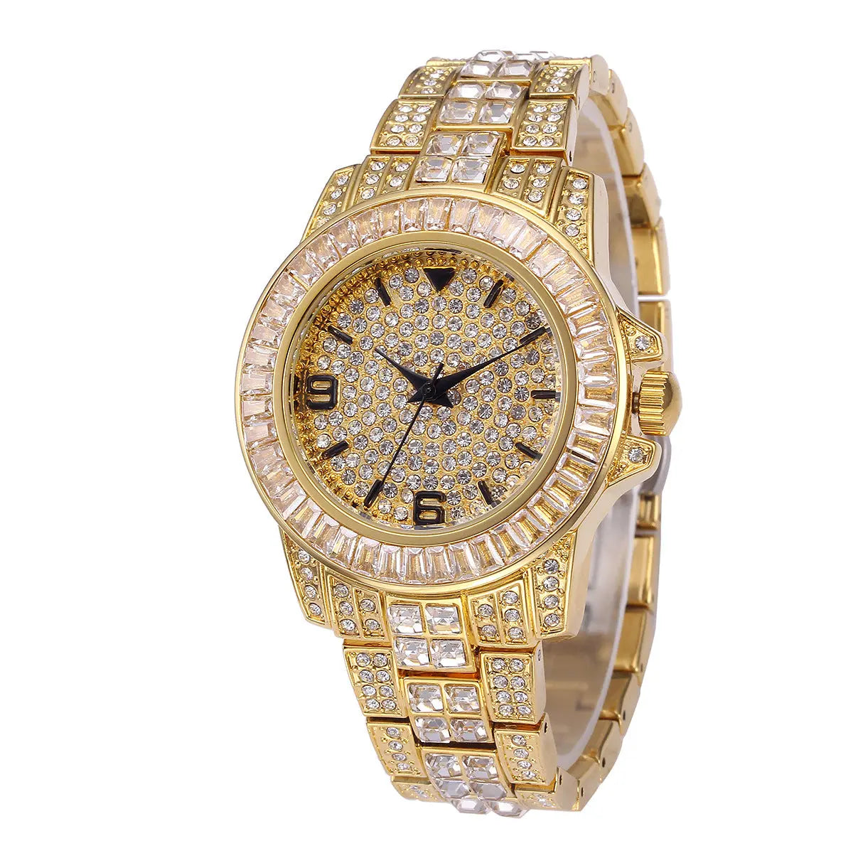 Stainless Steel Waterproof Full Diamond Watch Womens & Mens Apparel Fine Jewelery Accessories