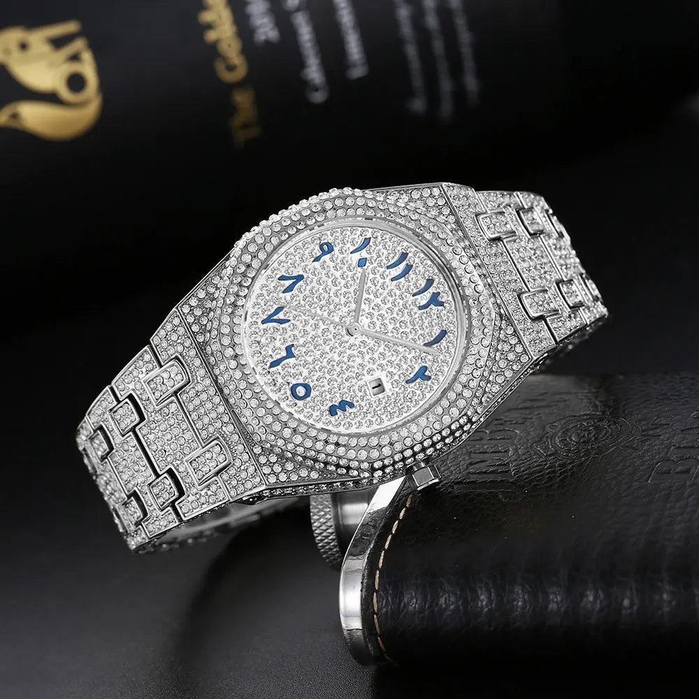 European Hip Hop Full Diamond Arabic Scale Niche Quartz Men's Watch Womens & Mens Apparel Fine Jewelery Accessories Fashion European Hip Hop Full Diamond Arabic Scale Niche Quartz Men's Watch