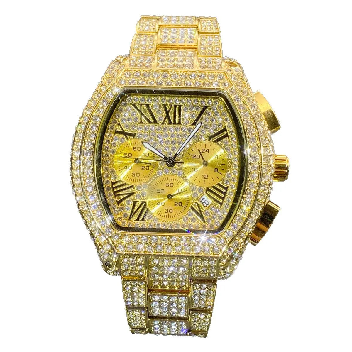 Hip Hop Men's Full Diamond Multi-function Chronograph Luminous Tonneau Quartz Watch Womens & Mens Apparel Fine Jewelery Accessories Fashion Hip Hop Men's Full Diamond Multi-function Chronograph Luminous Tonneau Quartz Watch