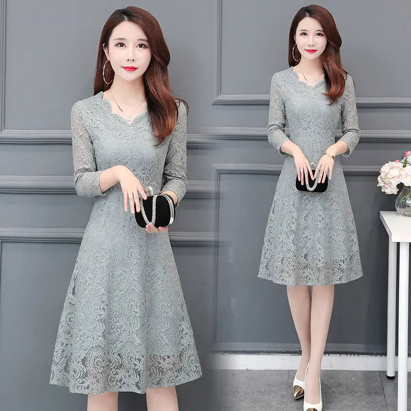 Autumn Womens Lace Mid Length Dress Womens & Mens Apparel Fine Jewelery Accessories