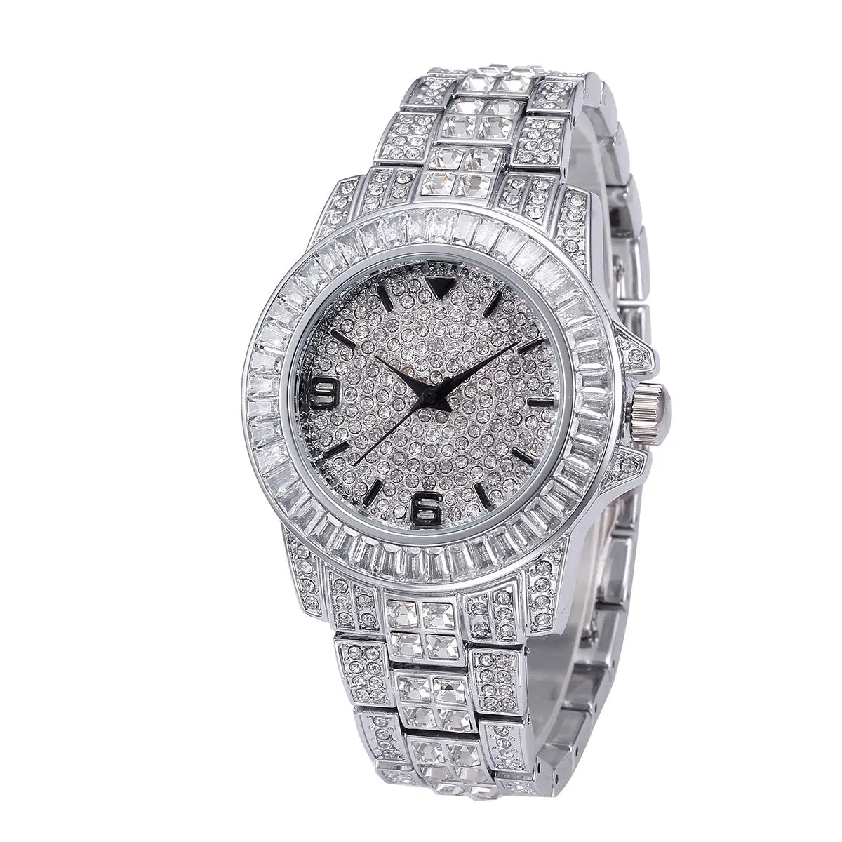 Stainless Steel Waterproof Full Diamond Watch Womens & Mens Apparel Fine Jewelery Accessories