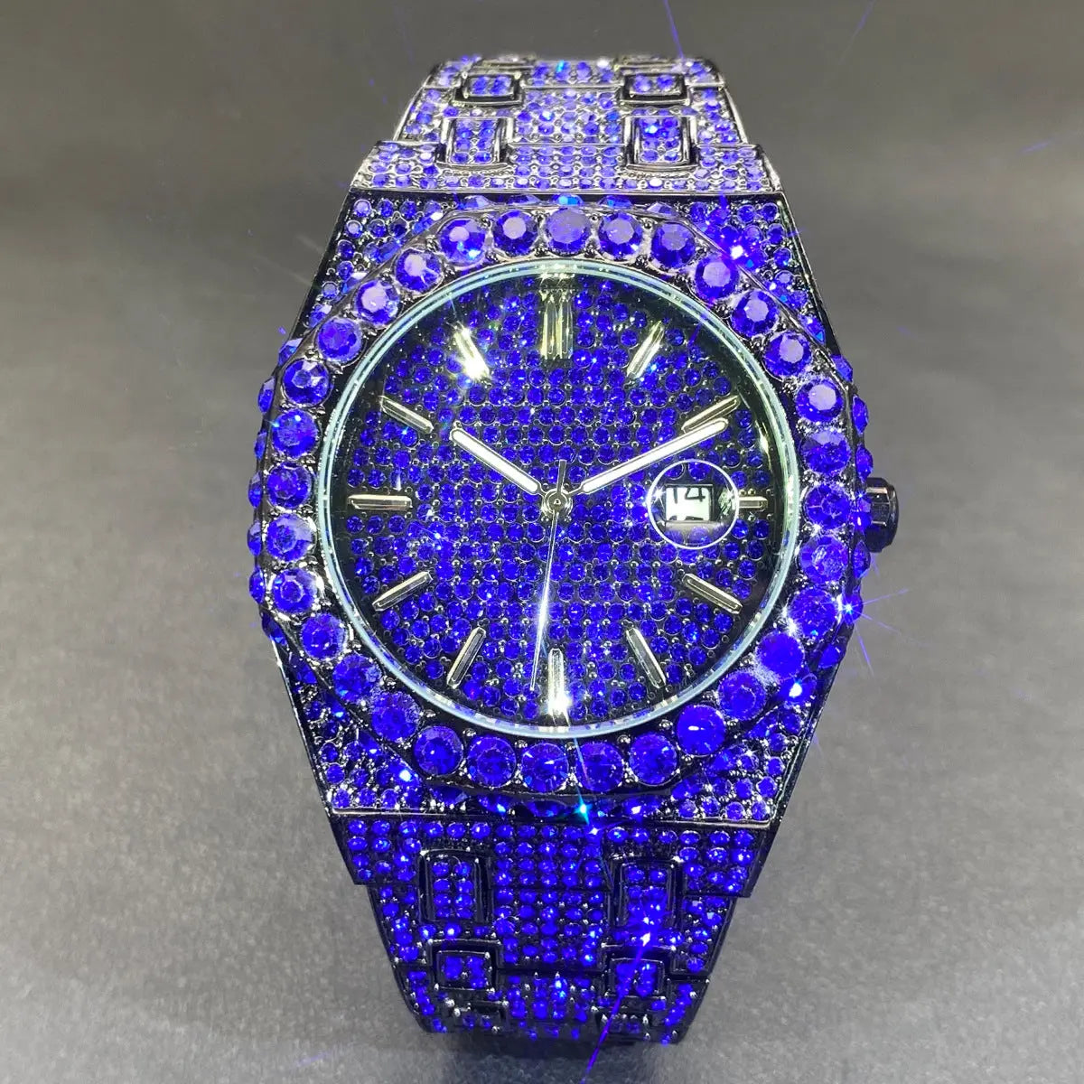 Full Diamond Blue Diamond Hip Hop Niche Luminous Pointer Quartz Men's Watch Womens & Mens Apparel Fine Jewelery Accessories Fashion Full Diamond Blue Diamond Hip Hop Niche Luminous Pointer Quartz Men's Watch