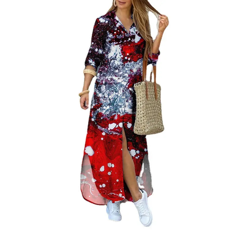Womens Fashion Long Sleeve Printed Long Dress Womens & Mens Apparel Fine Jewelery Accessories