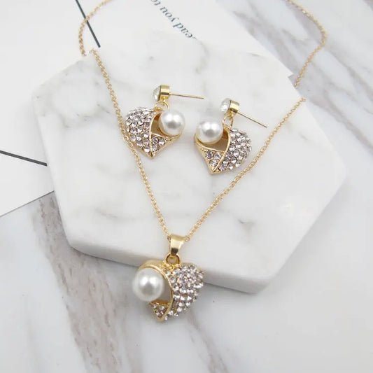 Fashion Peach Heart Pearl Jewelry Set Womens & Mens Apparel Fine Jewelery Accessories Fashion Fashion Peach Heart Pearl Jewelry Set