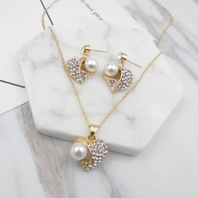 Fashion Peach Heart Pearl Jewelry Set Womens & Mens Apparel Fine Jewelery Accessories Fashion Fashion Peach Heart Pearl Jewelry Set
