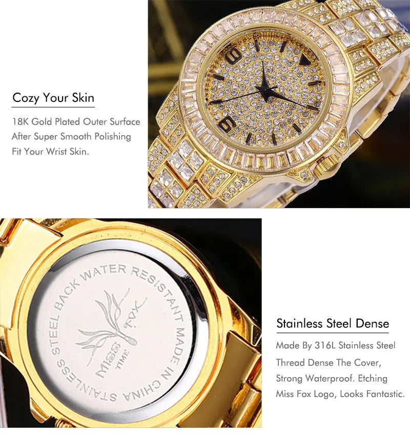 Stainless Steel Waterproof Full Diamond Watch Womens & Mens Apparel Fine Jewelery Accessories
