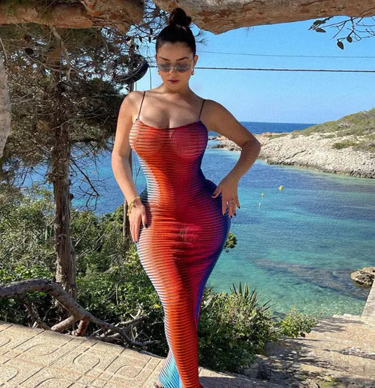 Womens Color Striped Tight Dress Womens & Mens Apparel Fine Jewelery Accessories