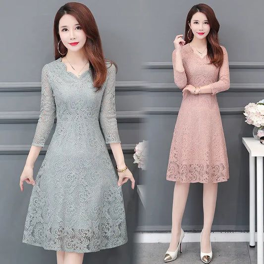 Autumn Womens Lace Mid Length Dress Womens & Mens Apparel Fine Jewelery Accessories