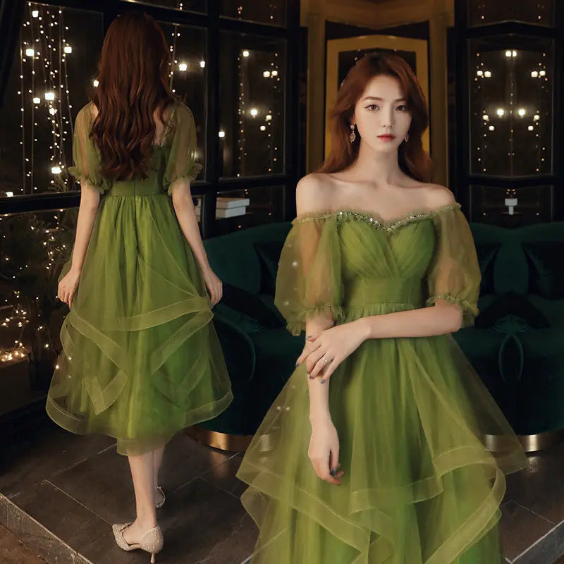 Womens New Green Texture Temperament Bridesmaid Dress Womens & Mens Apparel Fine Jewelery Accessories