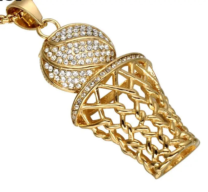 HIP Hop Bling Iced Out Gold Full Rhinestone Basketball Pendants Necklaces 316L Stainless Steel Sports Necklace for Men Jewelry Womens & Mens Apparel Fine Jewelery Accessories Fashion HIP Hop Bling Iced Out Gold Full Rhinestone Basketball Pendants Necklaces 316L Stainless Steel Sports Necklace for Men Jewelry