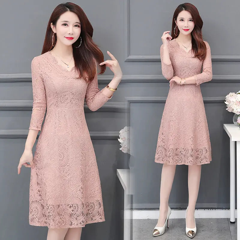 Autumn Womens Lace Mid Length Dress Womens & Mens Apparel Fine Jewelery Accessories