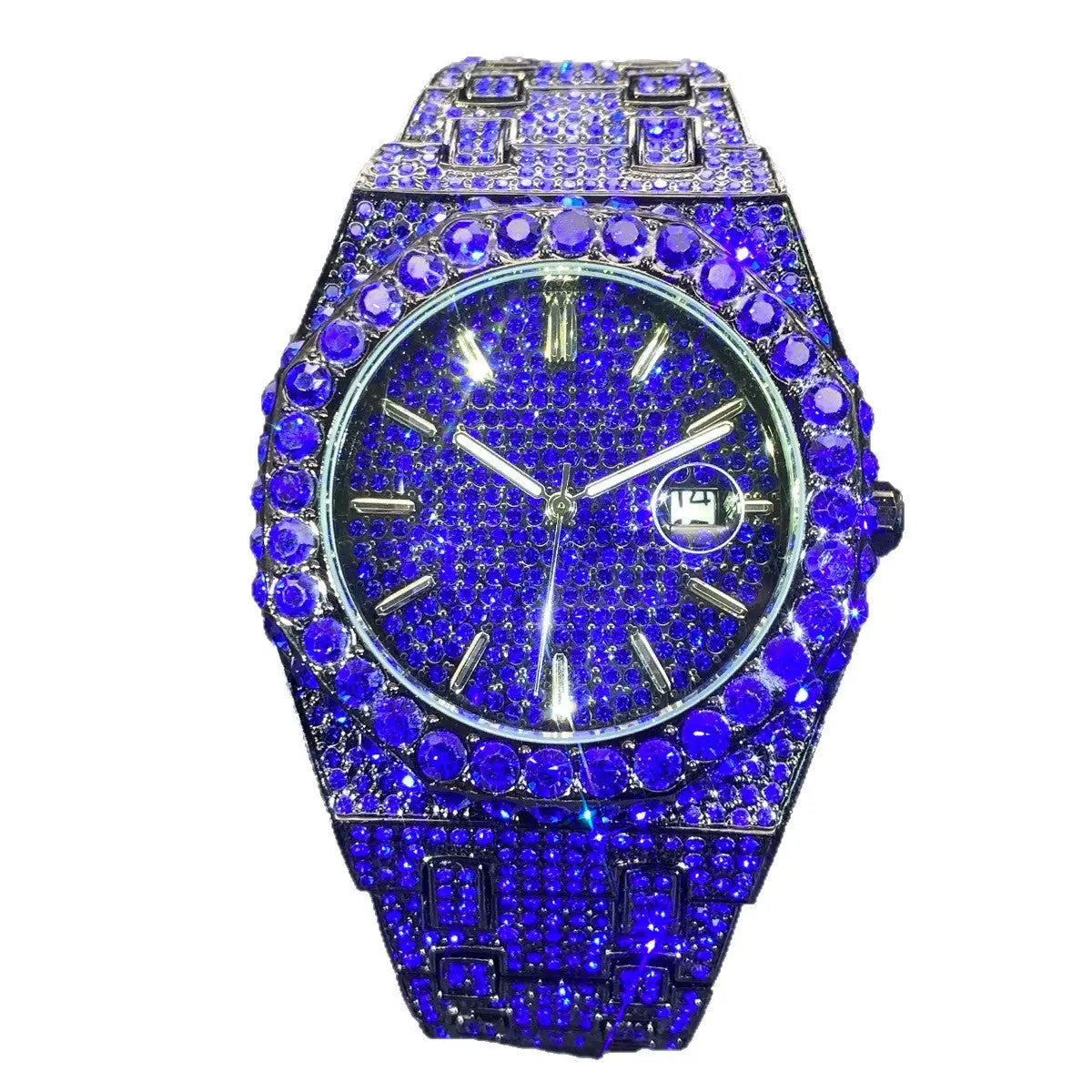 Full Diamond Blue Diamond Hip Hop Niche Luminous Pointer Quartz Men's Watch Womens & Mens Apparel Fine Jewelery Accessories Fashion Full Diamond Blue Diamond Hip Hop Niche Luminous Pointer Quartz Men's Watch