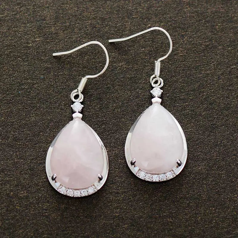 Minimalist Waterdrop Lapis Lazuli And Rose Quartz Pendant Earrings Womens & Mens Apparel Fine Jewelery Accessories