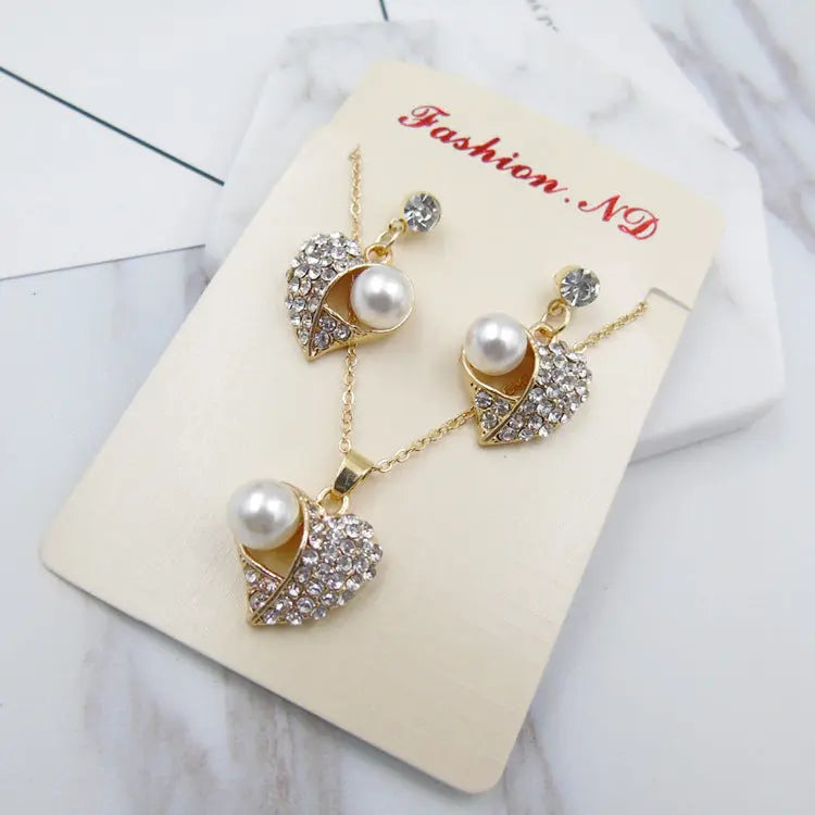 Fashion Peach Heart Pearl Jewelry Set Womens & Mens Apparel Fine Jewelery Accessories Fashion Fashion Peach Heart Pearl Jewelry Set