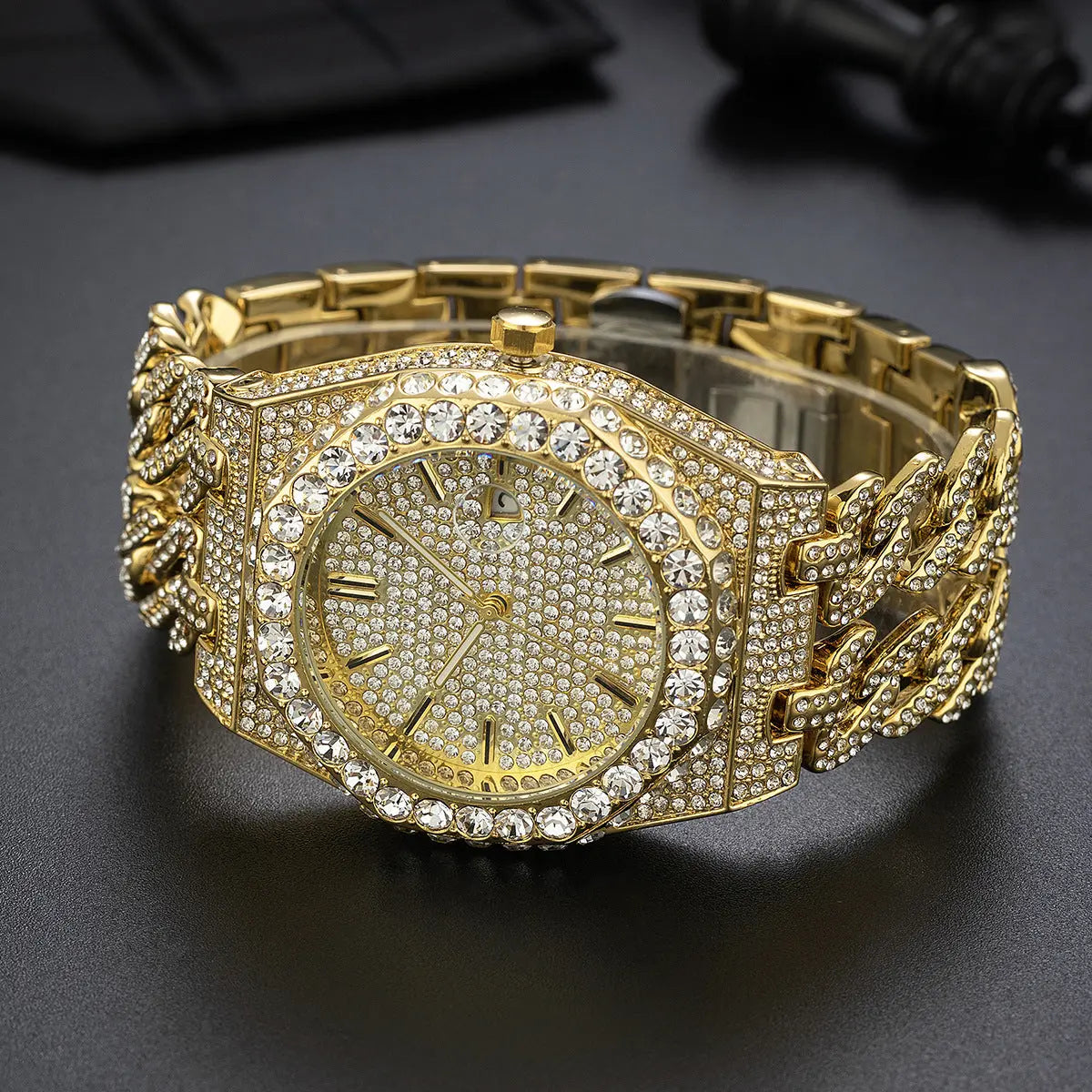 Men's Hip Hop Iced Diamond Fashion Cuban Link Chain Quartz Clock Womens & Mens Apparel Fine Jewelery Accessories Fashion Men's Hip Hop Iced Diamond Fashion Cuban Link Chain Quartz Clock