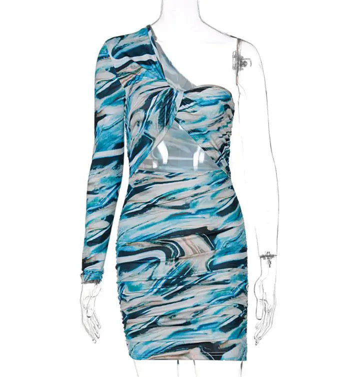 womens unilateral sleeve hollow printed dress Womens & Mens Apparel Fine Jewelery Accessories