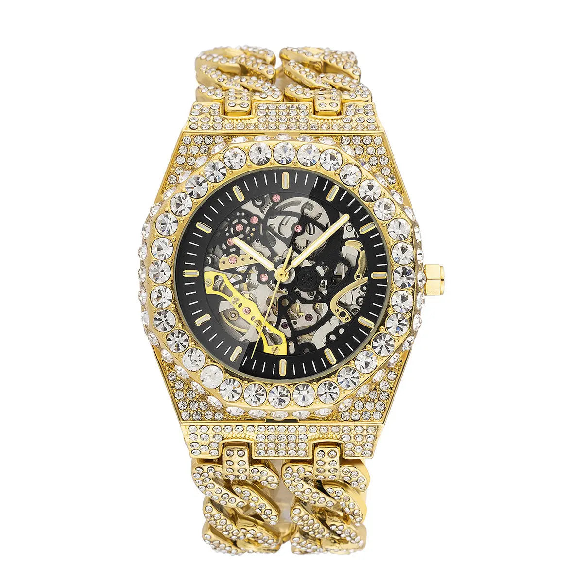 Full Diamond Hip Hop Cuban Link Chain Stitching Hollow Automatic Mechanical Watch Womens & Mens Apparel Fine Jewelery Accessories Fashion Full Diamond Hip Hop Cuban Link Chain Stitching Hollow Automatic Mechanical Watch