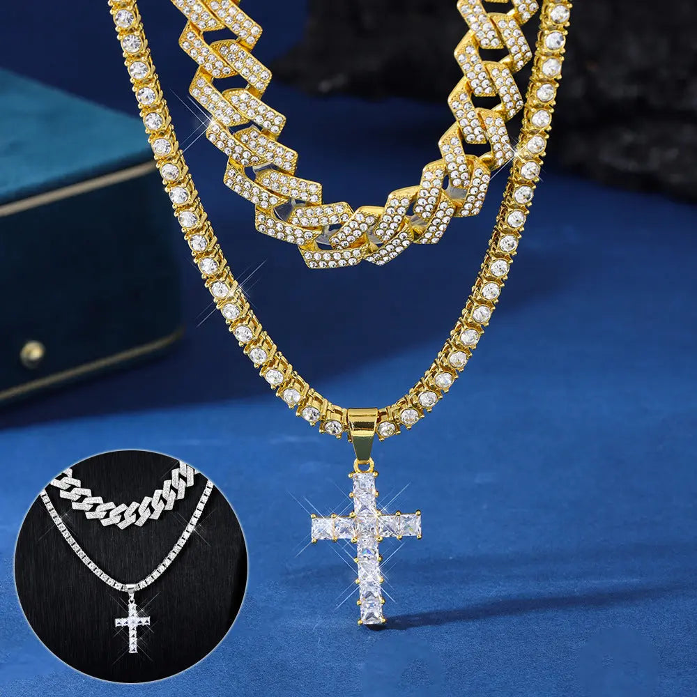 Zircon Cross Pendant Necklace Hip Hop Full Miami Curb Cuban Chain Iced Out Paved Rhinestones Bling Rapper Necklaces For Men Men's And Women's Clavicle Chain Jewelry Womens & Mens Apparel Fine Jewelery Accessories Fashion Zircon Cross Pendant Necklace Hip Hop Full Miami Curb Cuban Chain Iced Out Paved Rhinestones Bling Rapper Necklaces For Men Men's And Women's Clavicle Chain Jewelry