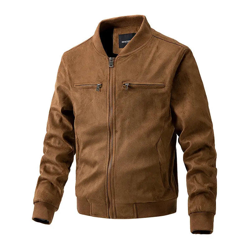 Suede Stand Collar Men's Jacket Double Zipper Pocket Clothing Mens Womens & Mens Apparel Fine Jewelery Accessories