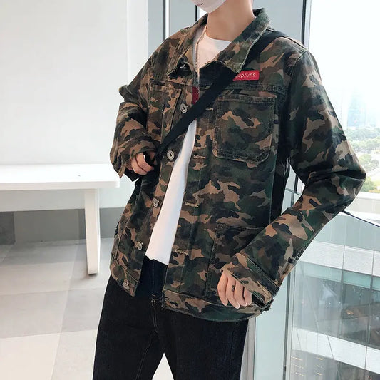 New Mens Camouflage Denim Jacket Coat Man Coats Jaqueta Masculino Jeans Jacket & Coats Fashion Design Autumn Brand Clothing Womens & Mens Apparel Fine Jewelery Accessories Clothing
