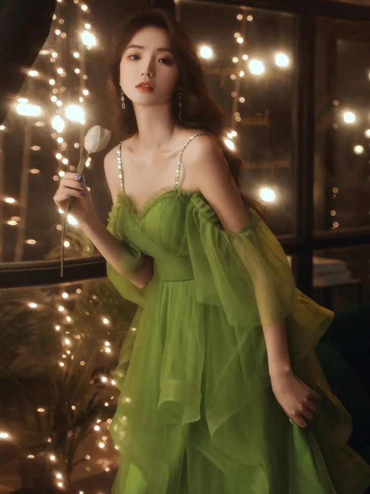 Womens New Green Texture Temperament Bridesmaid Dress Womens & Mens Apparel Fine Jewelery Accessories