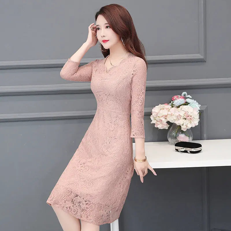 Autumn Womens Lace Mid Length Dress Womens & Mens Apparel Fine Jewelery Accessories